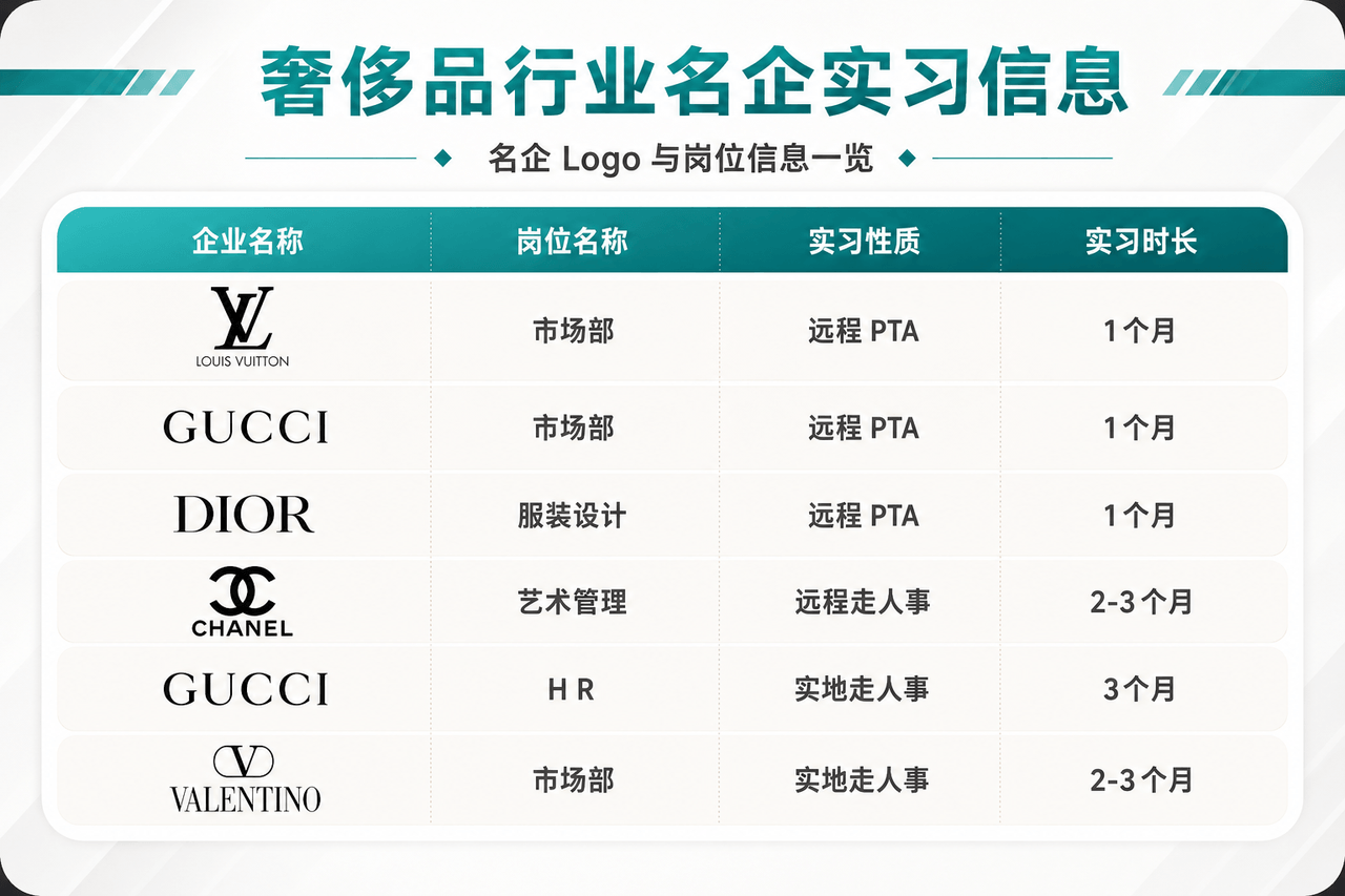 奢侈品行业名企实习信息